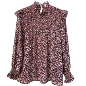 Smocked Ditsy Floral Print Ruffled Long Sleeve Peasant Cottagecore Blouse SZ XL